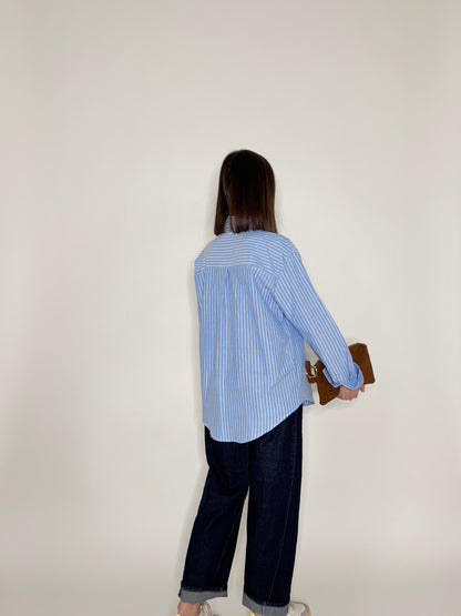 Camicia righe cuore in cotone Azzurro