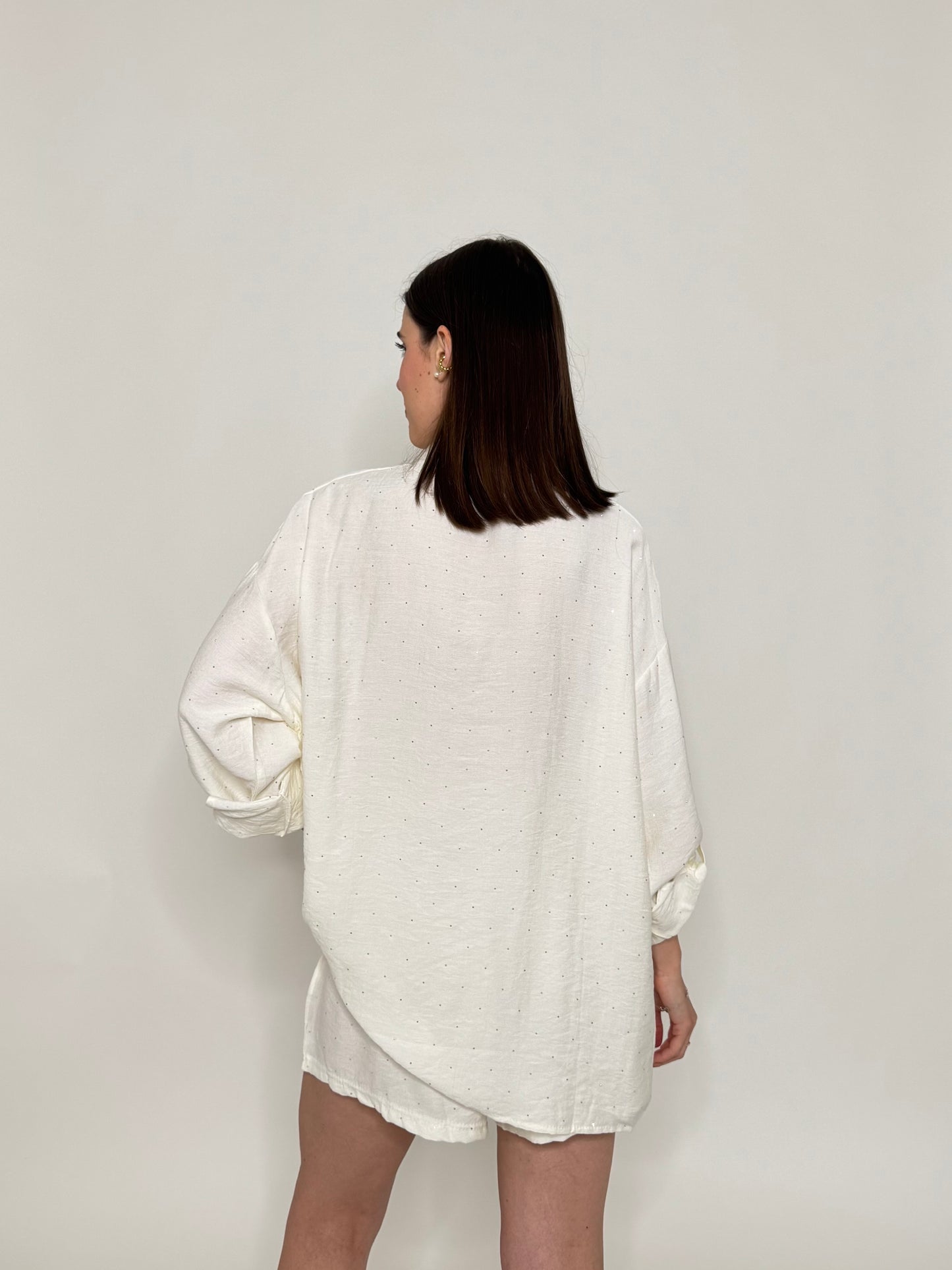 Completo in fresca viscosa micro Strass Panna