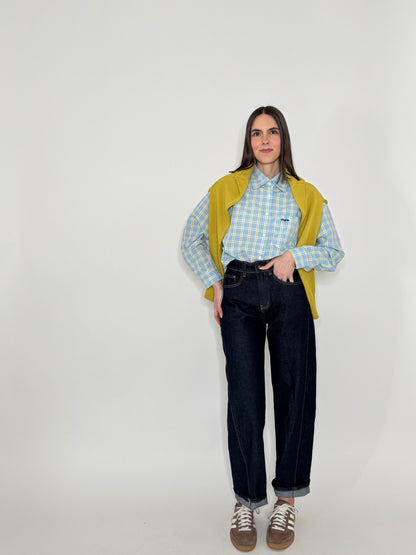 Camicia in cotone a quadri Celeste