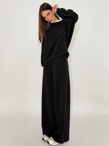 Pantalone palazzo relax fit in viscosa nero