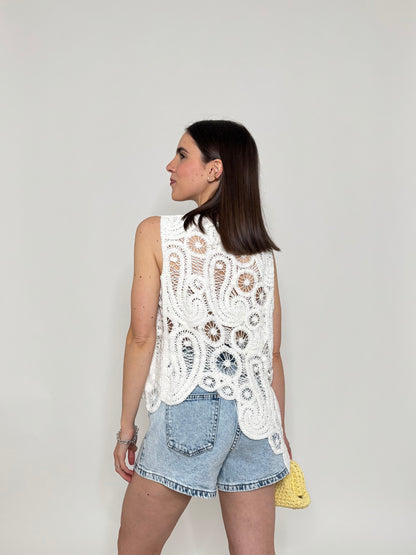 Top in crochet asimmetrico Bianco