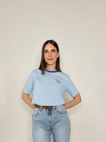 T-shirt righe light cotton Celeste