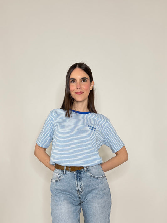 T-shirt righe light cotton Celeste