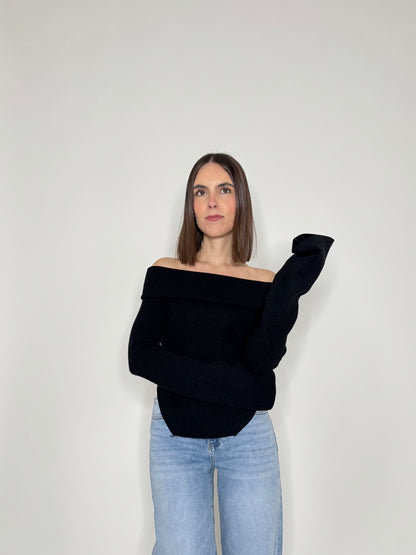 Maglia alla bardot spalle scese in viscosa Nero