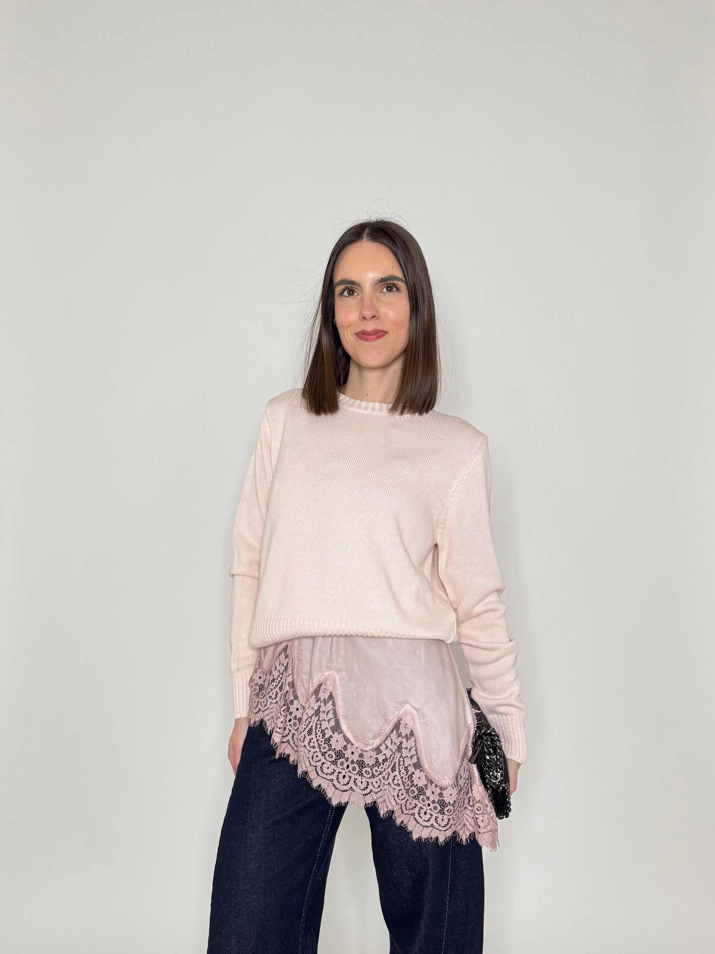 Top pizzo asimmetrico in 100% viscosa satin - Rosa antico