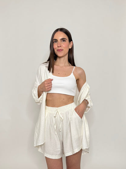 Completo in fresca viscosa micro Strass Panna