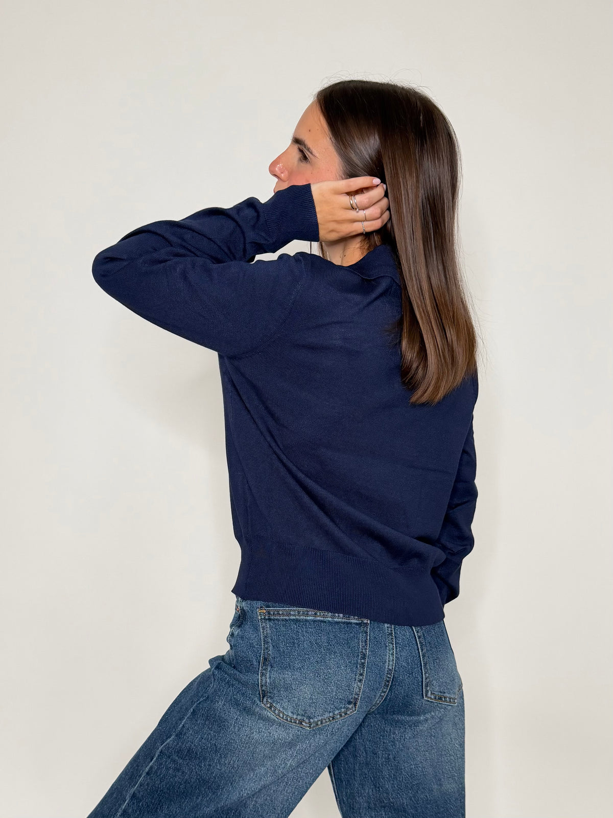 Polo a rombi in viscosa blu navy