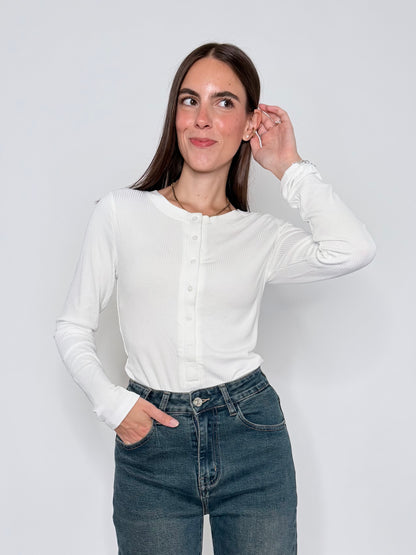 Body a costine in viscosa Bianco latte
