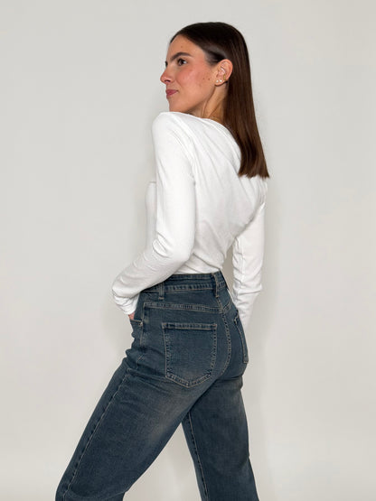 Body a costine in viscosa Bianco latte