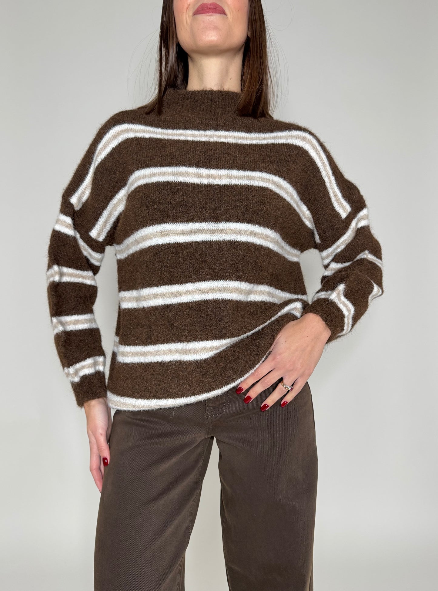 Pullover in misto lana righe cioccolato