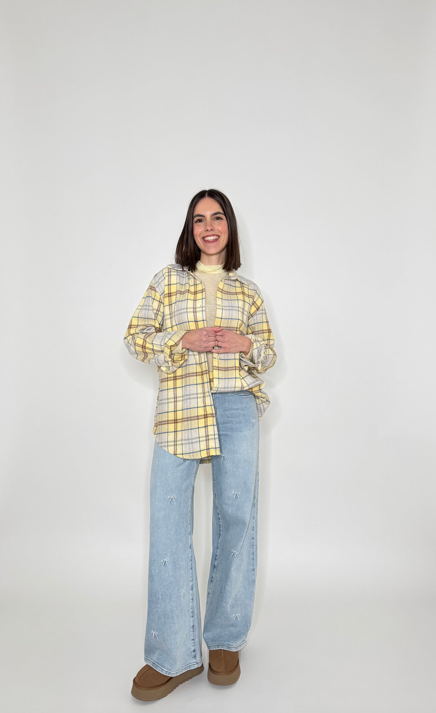 Camicia check in flanella di cotone giallo pulcino