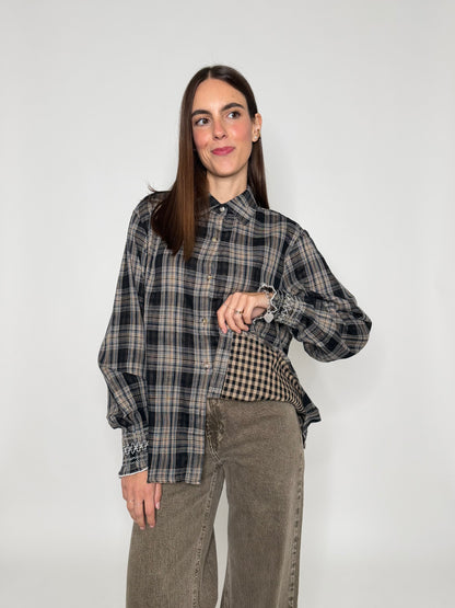 Camicia check con stampa vichy interna e polsino ricamato in cotone