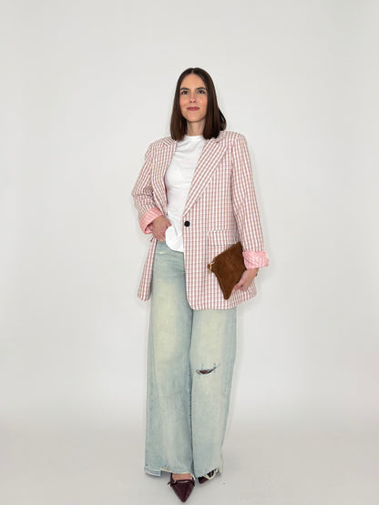 Giacca Spring check in cotone Pink