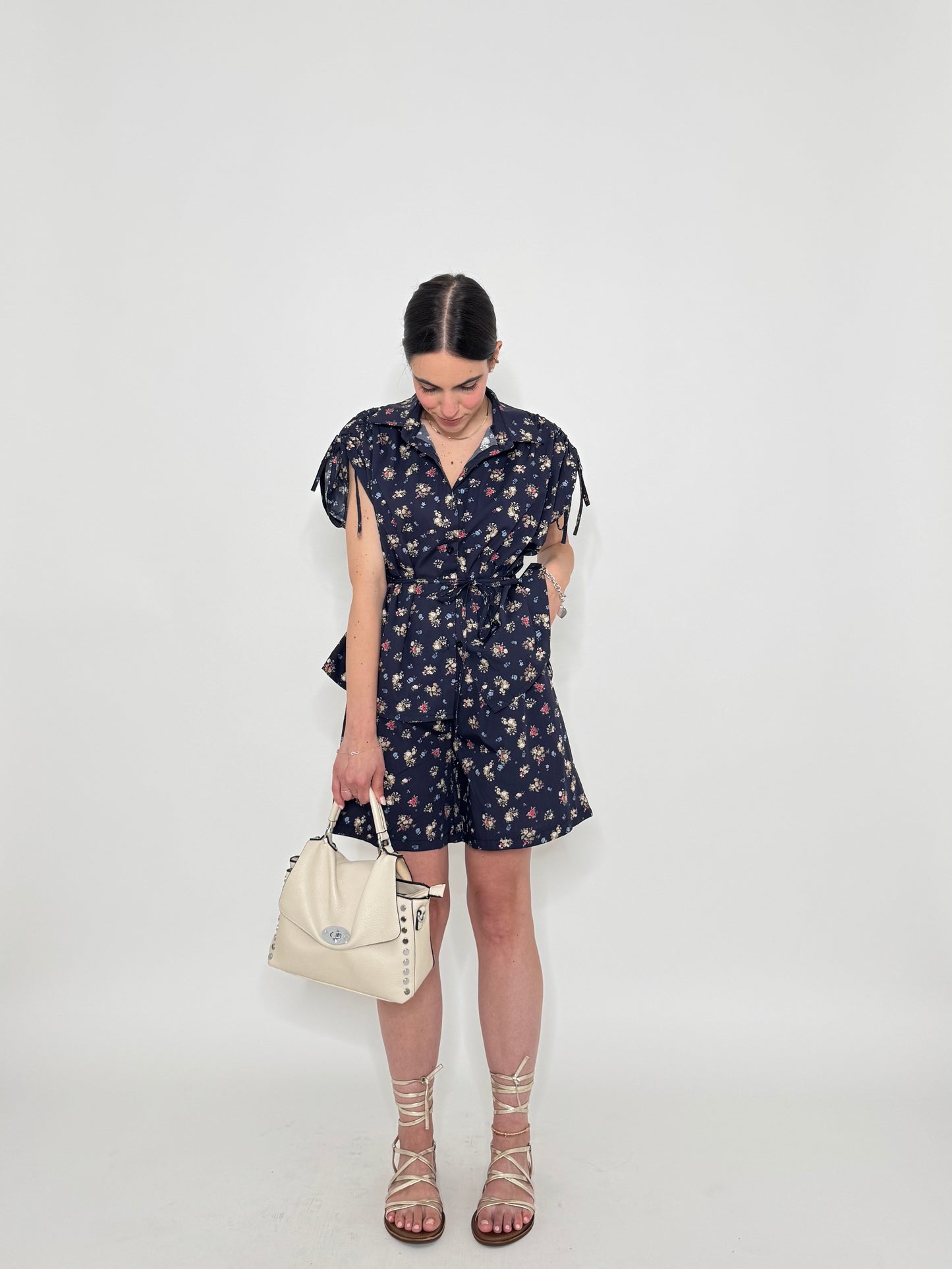 Completo Floreale Olivia Blu Navy
