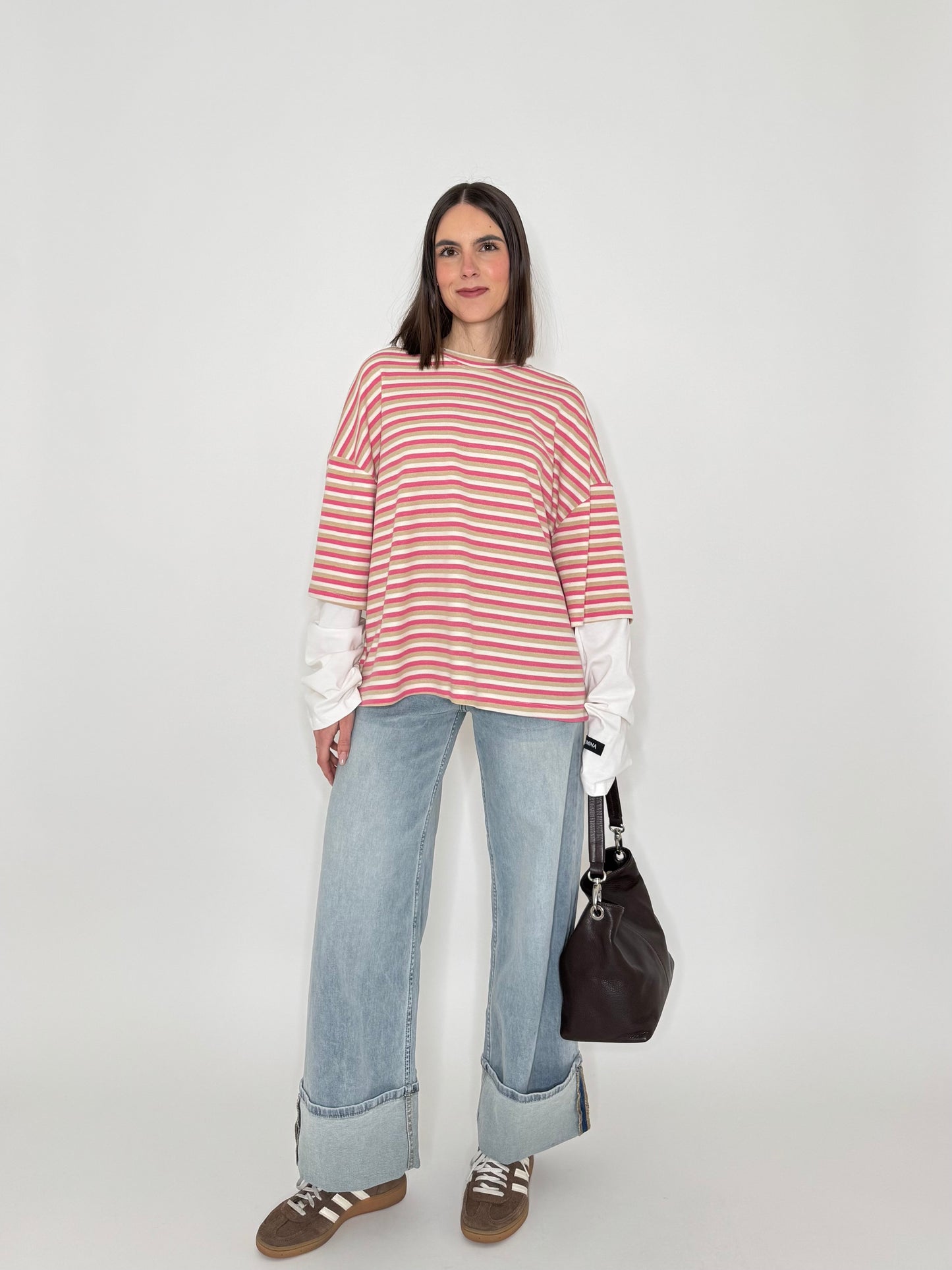 T-shirt in cotone a righe doppia manica - Lumina