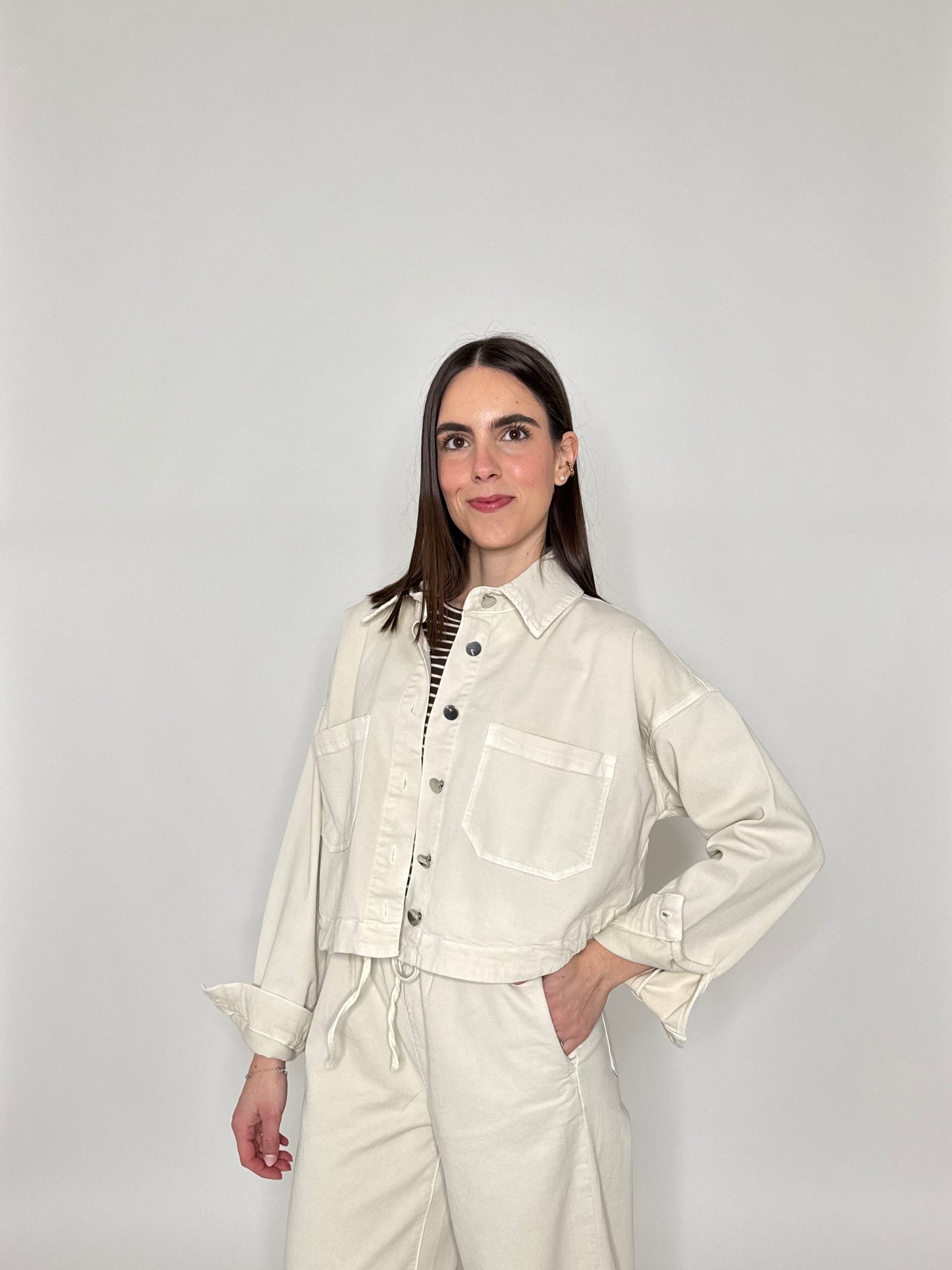 Giacca jeans Spring in cotone Crema