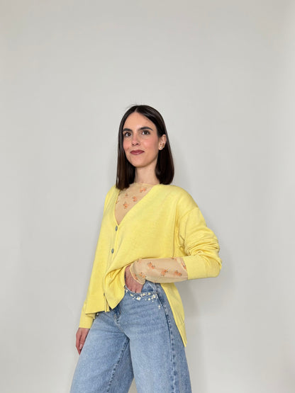 Cardigan in 100% cotone scatoletta Giallo