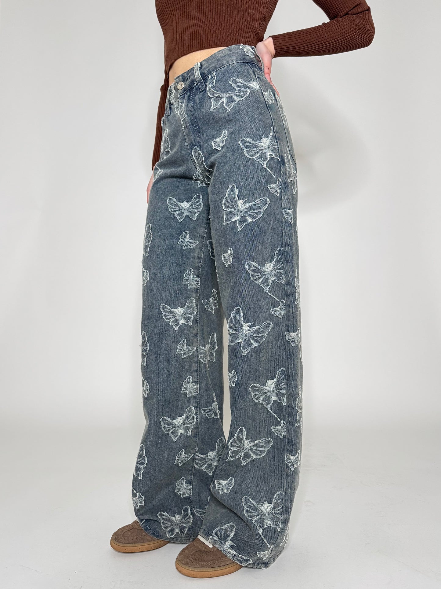 Jeans Wide Leg tela fissa