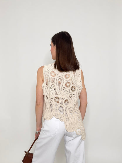 Top in crochet asimmetrico Beige