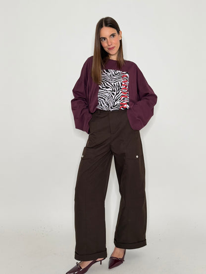 Pantalone cargo wide leg cioccolato