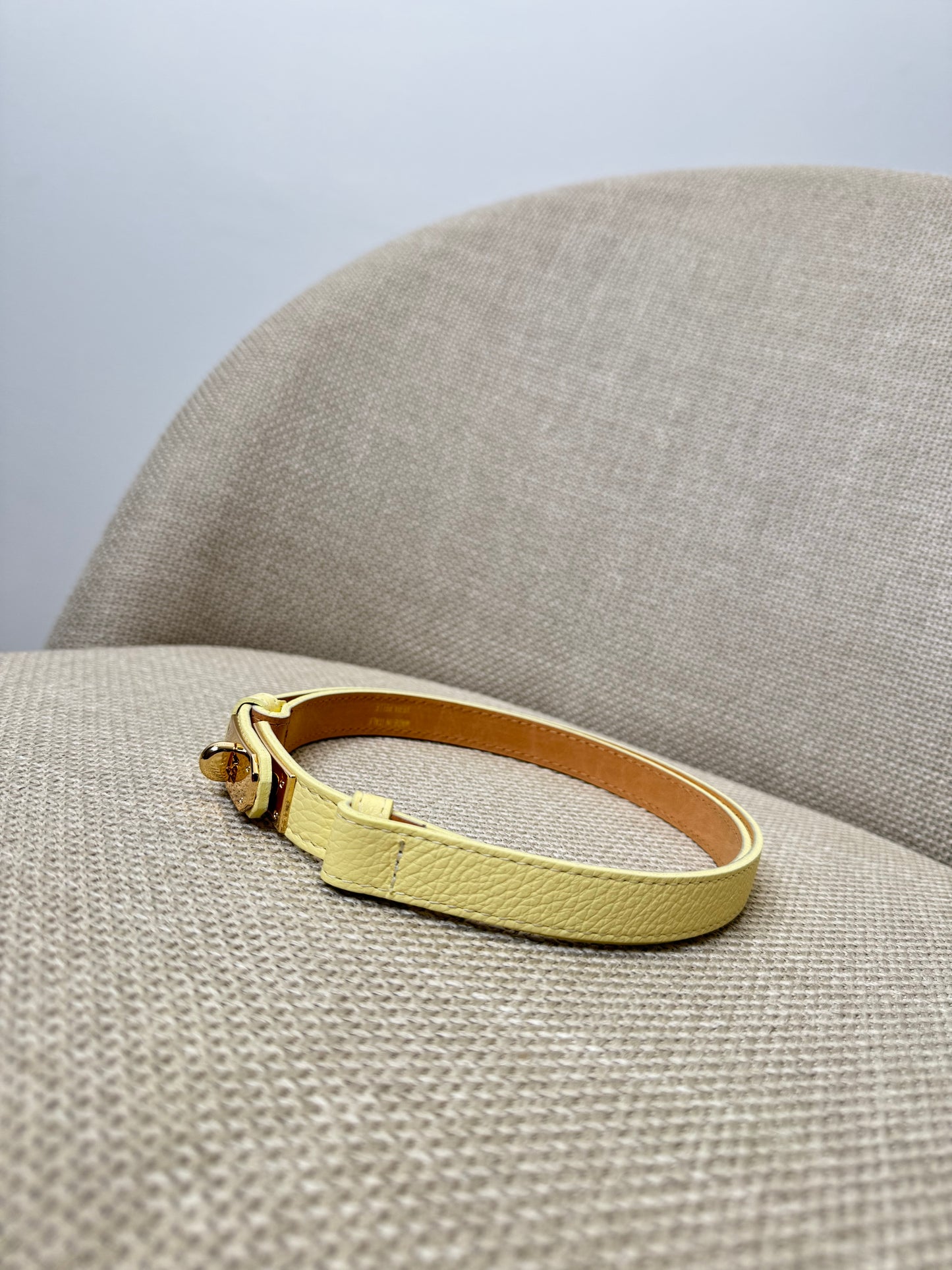 Cintura vera pelle martellata regolabile stile Hermes Giallo Pulcino 2cm
