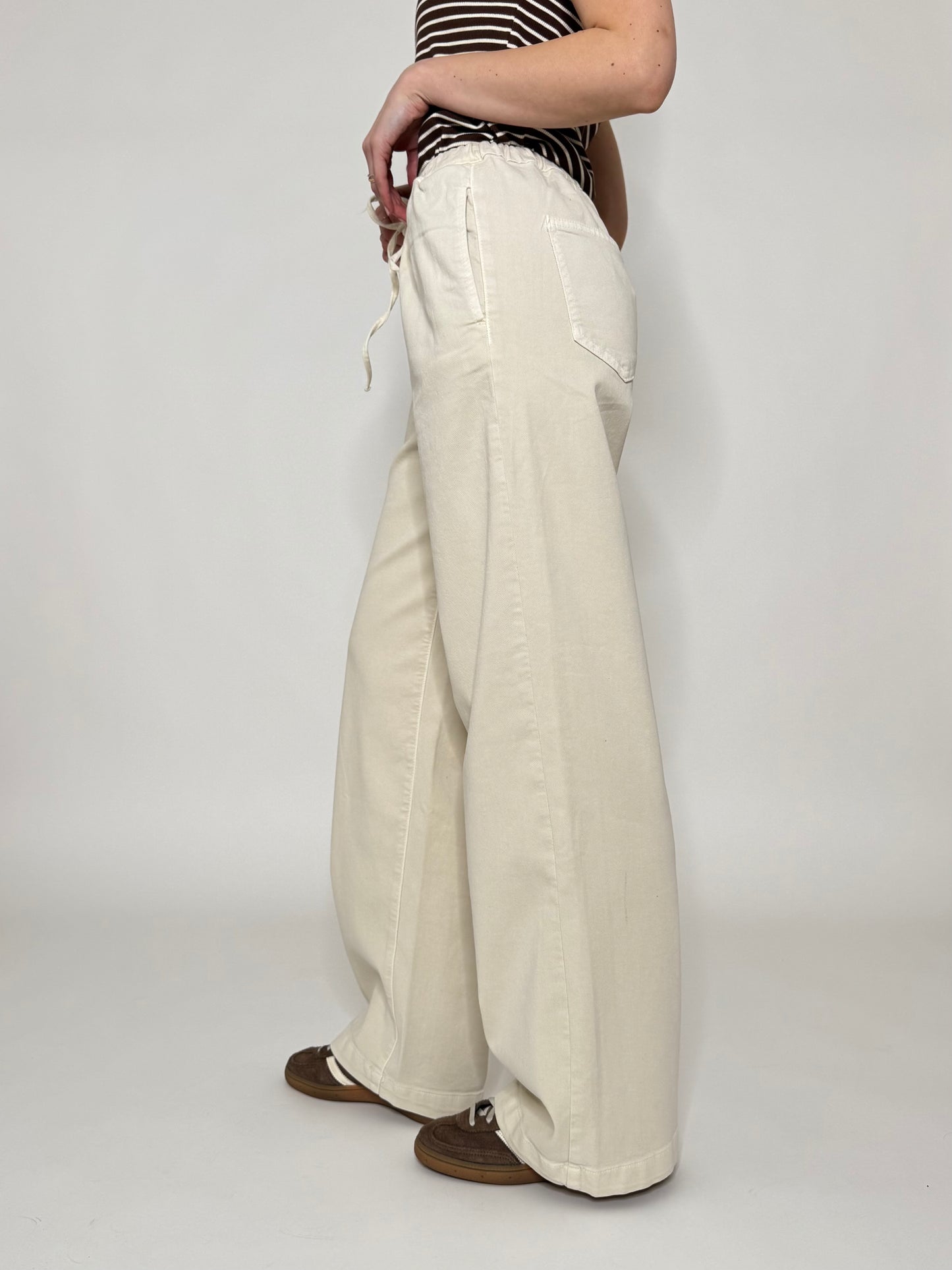 Jeans Spring in cotone con coulisse Crema