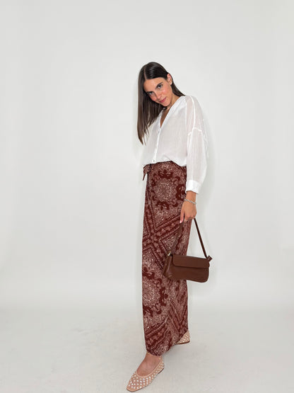 Gonna pareo in fresca viscosa stampa bandana bordeaux