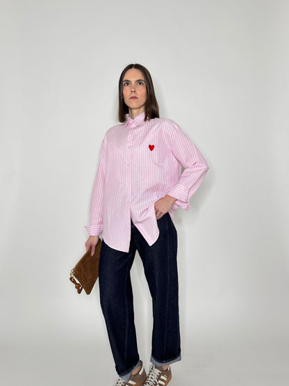 Camicia righe cuore in cotone Rosa