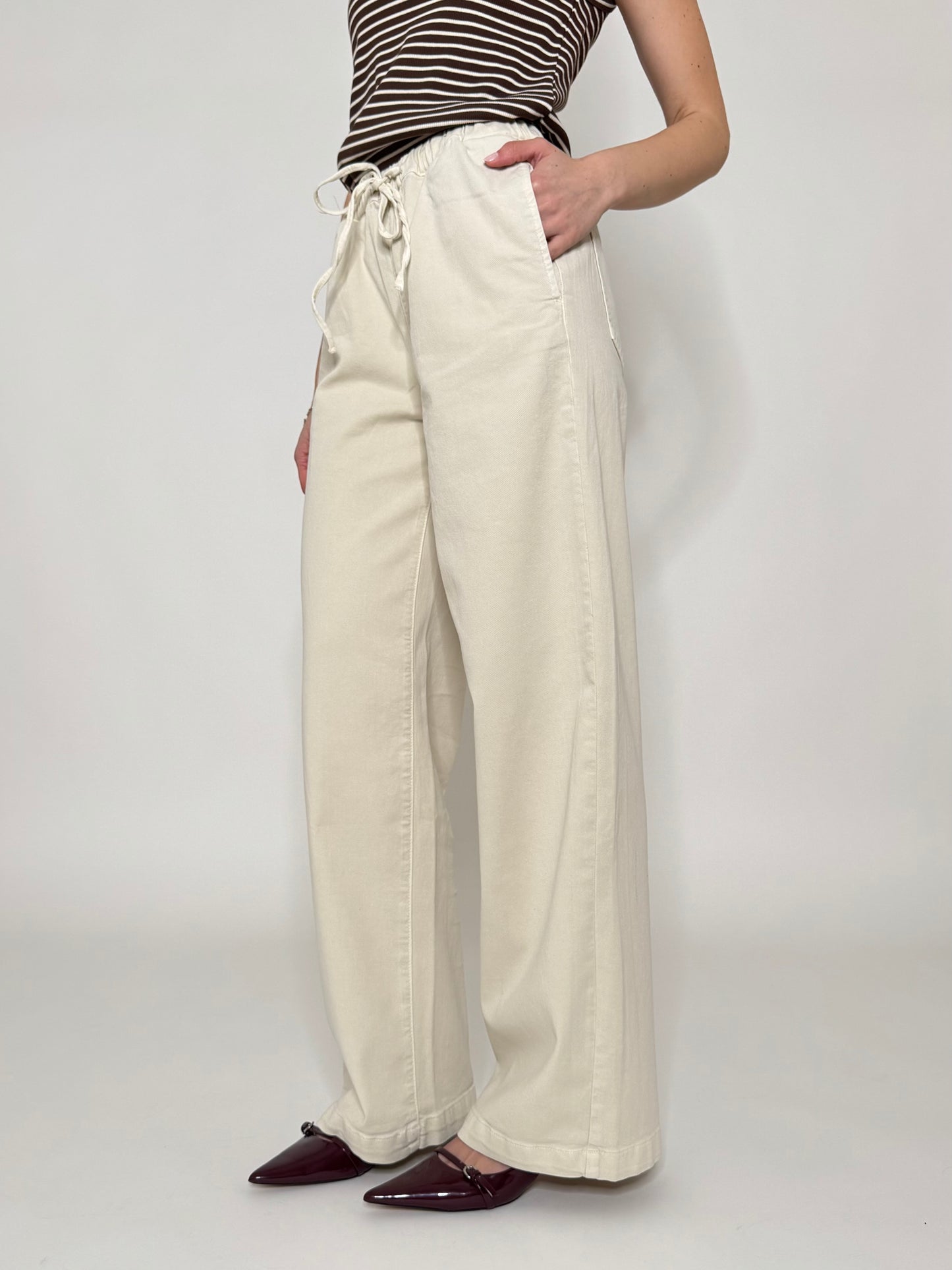 Jeans Spring in cotone con coulisse Crema