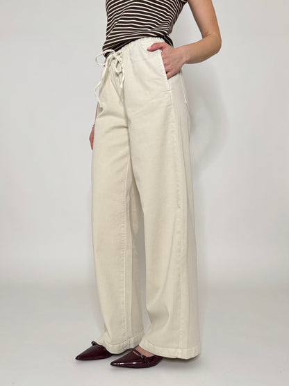 Jeans Spring in cotone con coulisse Crema