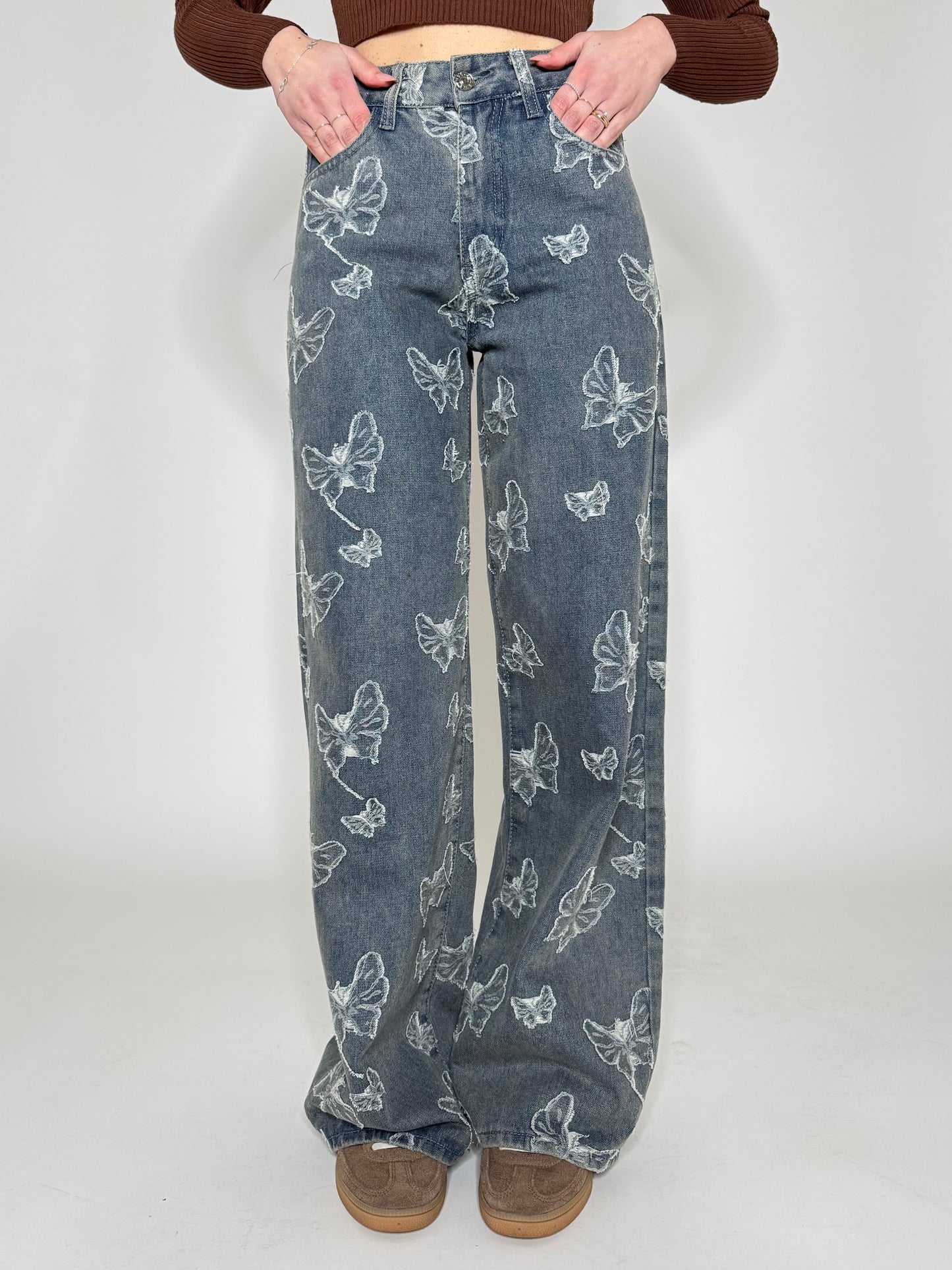 Jeans Wide Leg tela fissa