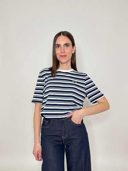 T-shirt righe light cotton con cuore Blu Navy