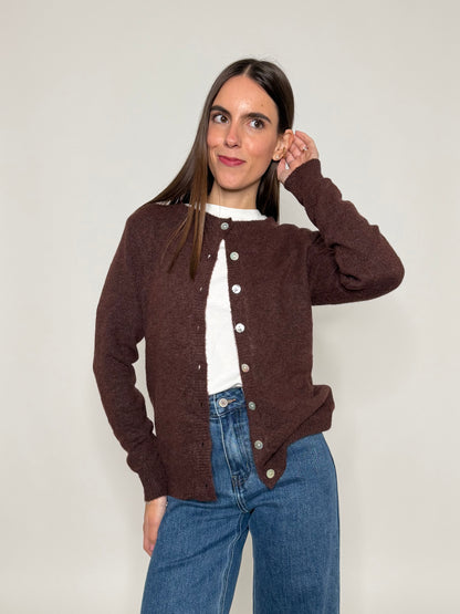 Cardigan "neve" in morbida viscosa e cotone marrone melange