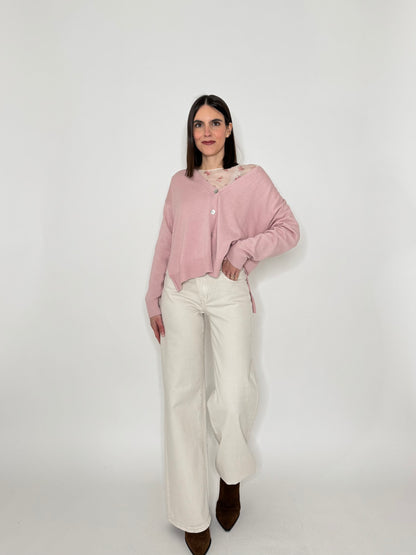 Cardigan in 100% cotone scatoletta Rosa Antico