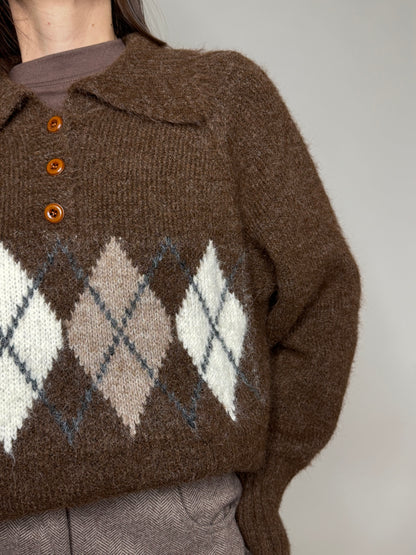 Pullover polo in misto lana rombi