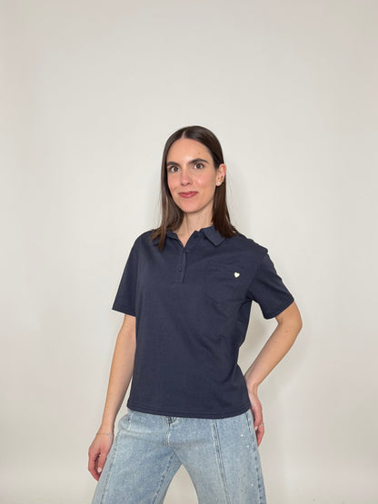 Polo basic light cotton con taschino e cuore Blu Navy