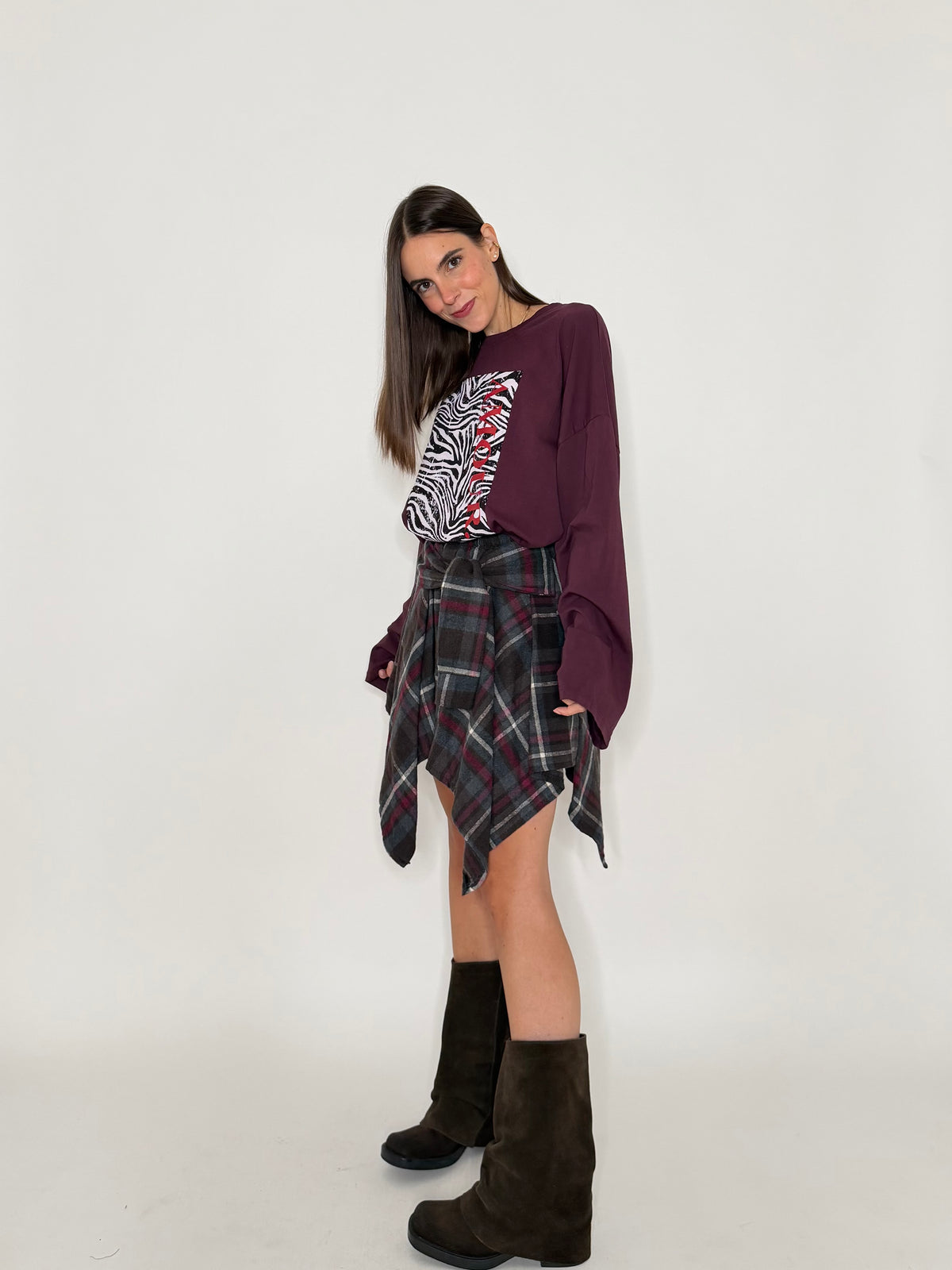 Gonna a camicia con pantaloncino fantasia tartan