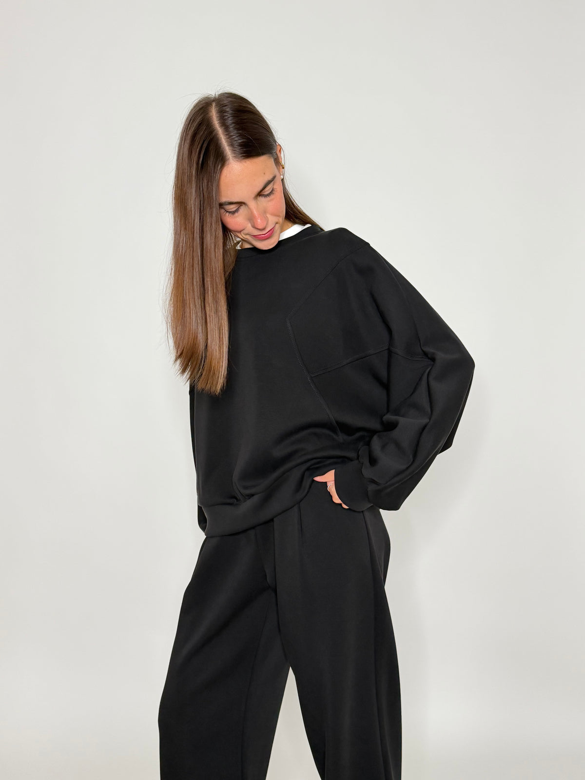 Pantalone ovetto relax fit in viscosa nero