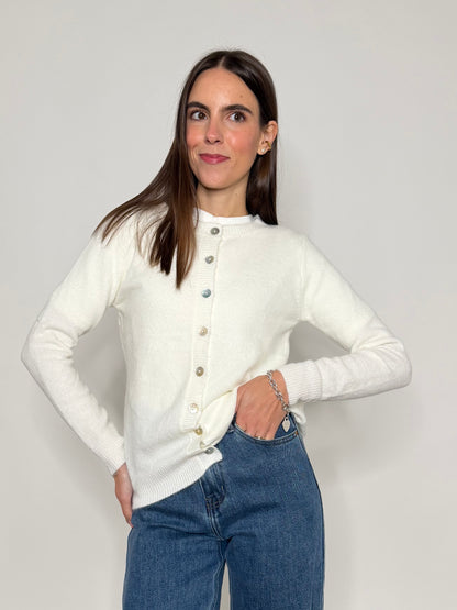 Cardigan "neve" in morbida viscosa e cotone bianco latte