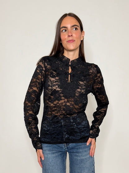 Maglia in pizzo con alamari nera