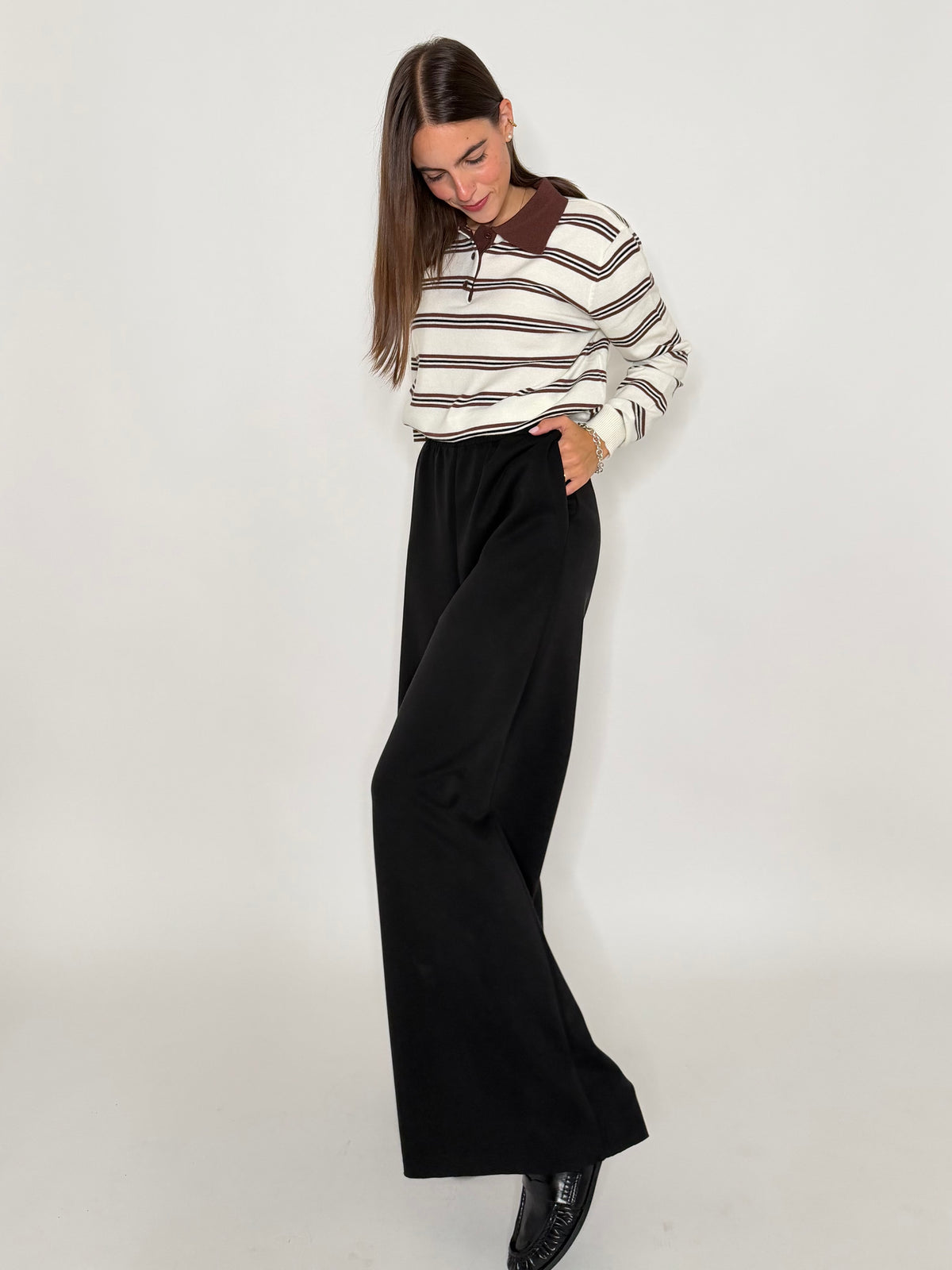Pantalone palazzo relax fit in viscosa nero