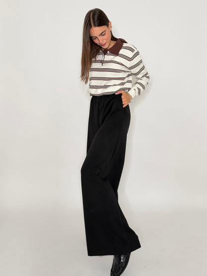 Pantalone palazzo relax fit in viscosa nero