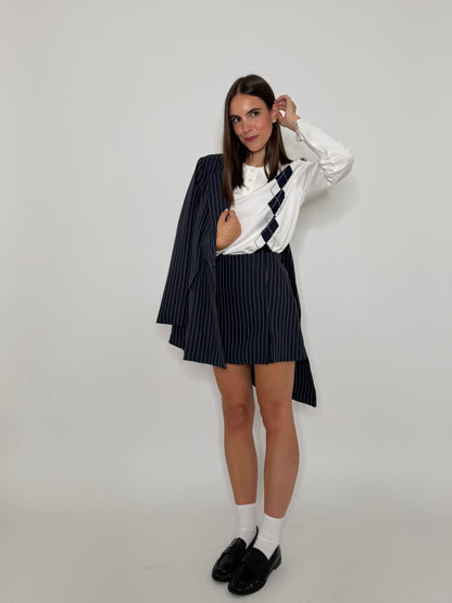 Gonna pantalone gessata blu