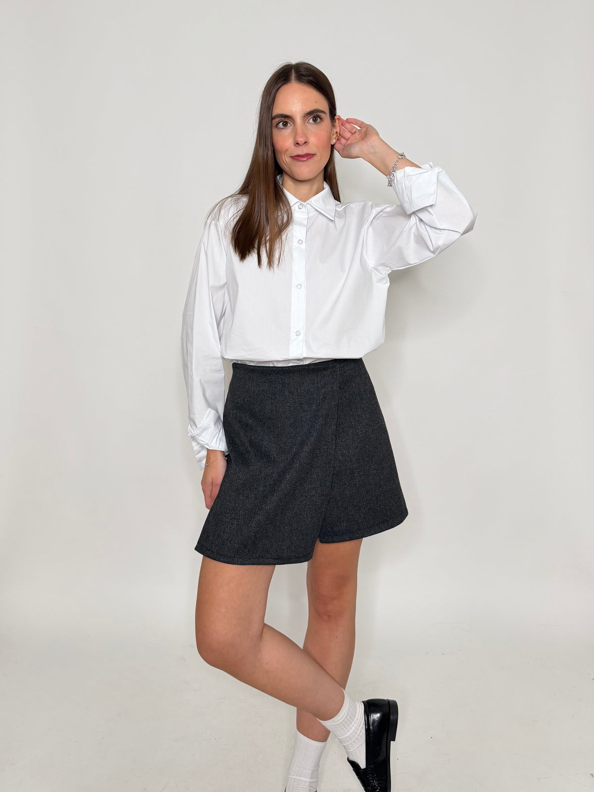 Gonna pantalone spigata in morbida viscosa nero