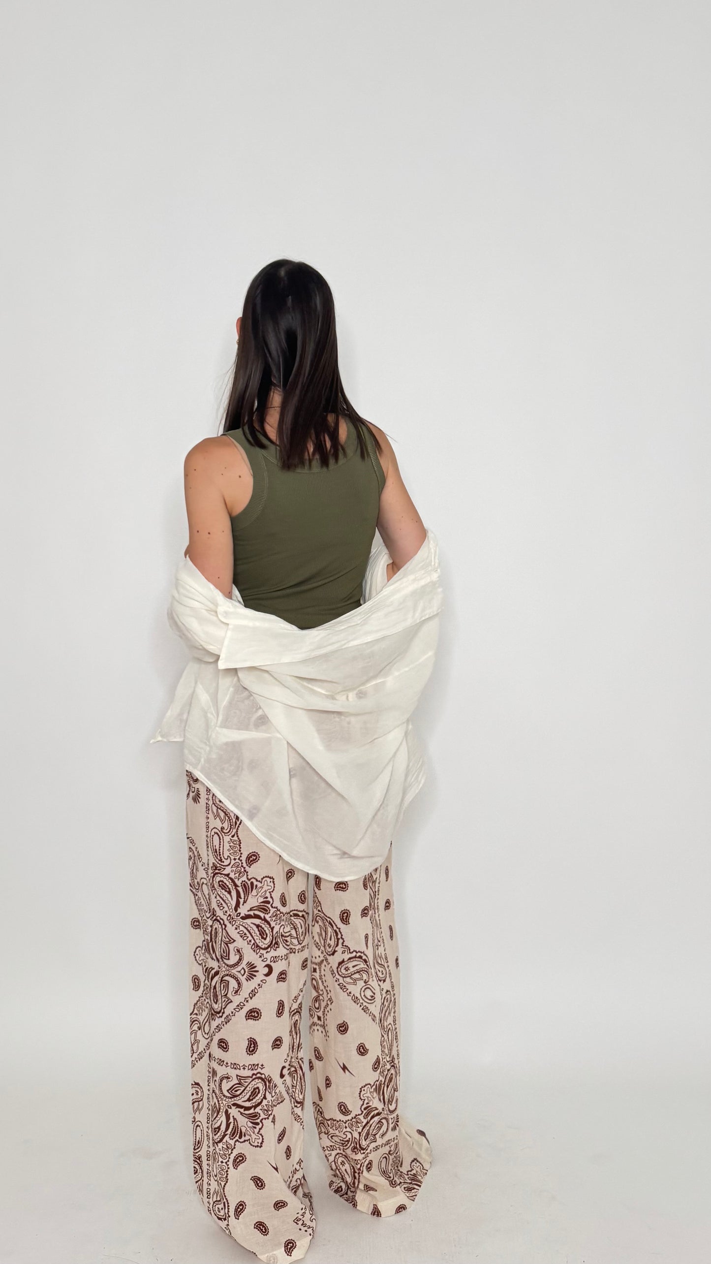 Pantalone in mussola di cotone stampa bandana Panna