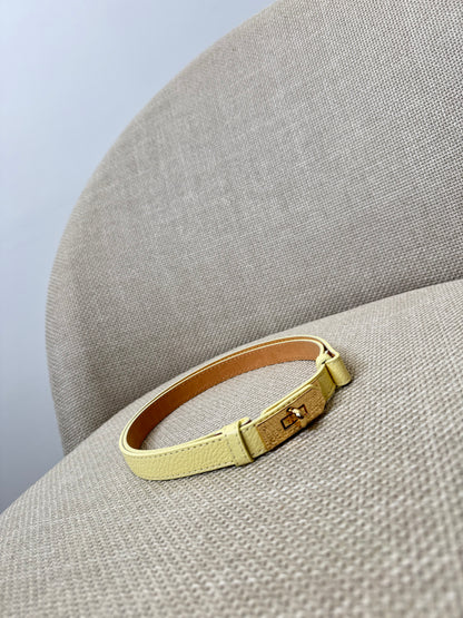 Cintura vera pelle martellata regolabile stile Hermes Giallo Pulcino 2cm