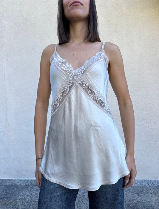 Canotta viscosa pizzo champagne