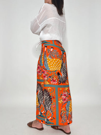 Gonna pareo in fresca viscosa stampa animals zebra
