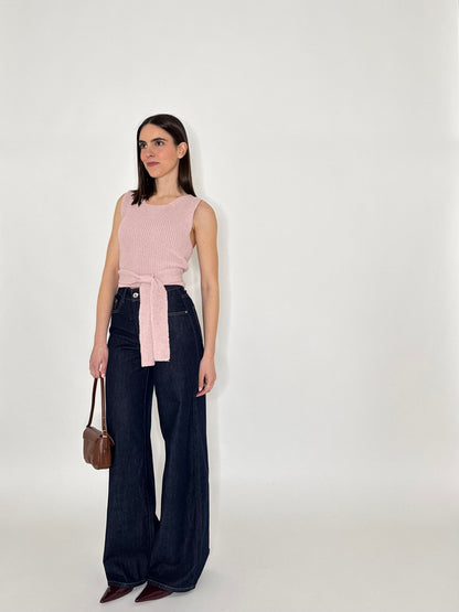 Top in cotone maglia inglese incrocio Rosa antico