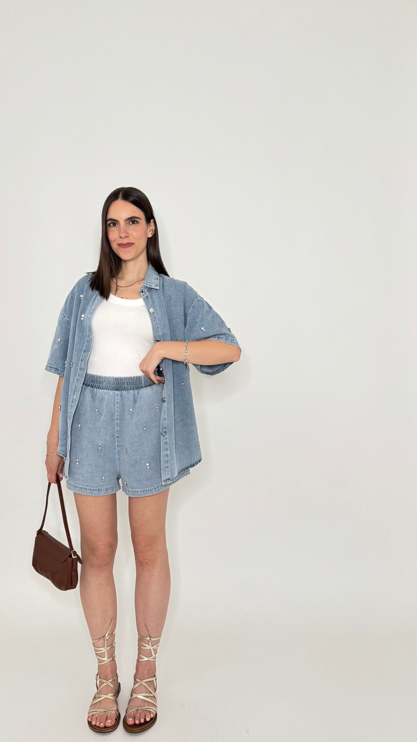 Completo denim in cotone con caboshon
